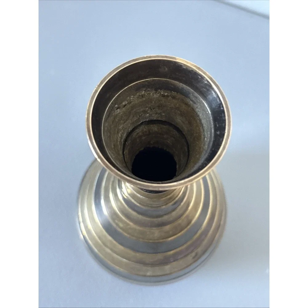 Vintage MCM Brass Copper Striped Vase 9